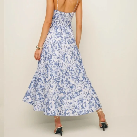 Reformation Blue and White Floral Midi Dress - Picture 2 of 6